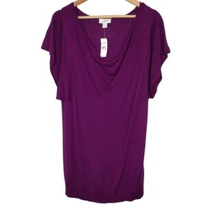 NWT Ann Taylor LOFT Cotton Wool Rich Purple Cowl Neck Tunic Top Sz L